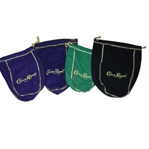 Lot of 4 Crown Royal Bags, 2 Sizes Purple, One Green, One Black, All Excellent